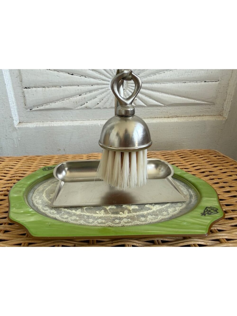 Vintage 50's Metawa Holland Pewter Silent Butler Crumb Tray and Brush